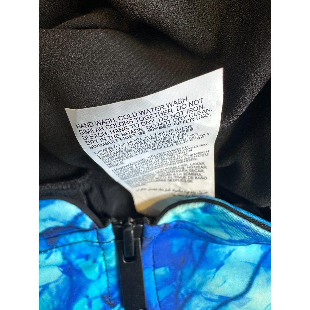 NWT Avenue One Piece Swimsuit Blue Marble Print Zip Front High Neck Plus Size 5X - Picture 7 of 11